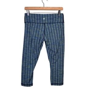 Lululemon Wunder Under Crop Ziggy Blue Green Print Mid Rise Leggings Athletic